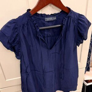 Vineyard Vines Navy Silk Sleeveless Flutter Sleeve top - XS